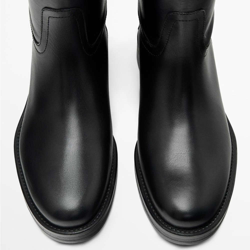 Massimo Dutti Black Leather Riding Boots with Removable Gold Detail Size 42 - Picture 3 of 5